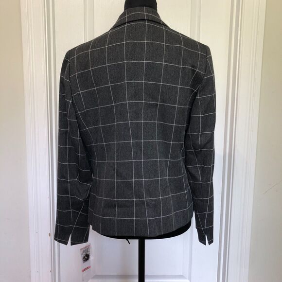 Le Suit Womens Blazer 10 Petite Gray Suit Checkered One Button Front Pocket NWT - Picture 4 of 12
